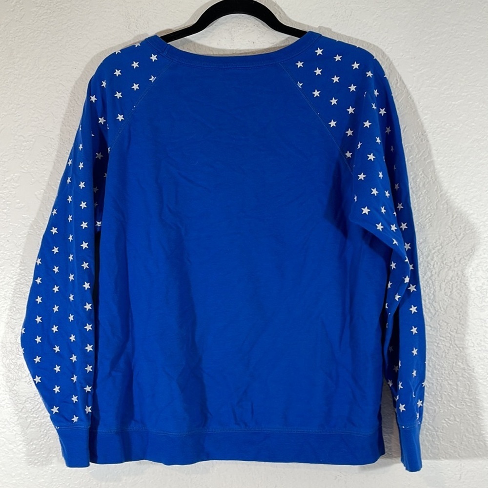 DISNEY PARKS Mickey Mouse Blue Stars Patriotic Round Neck Pullover Sweater - Picture 2 of 4